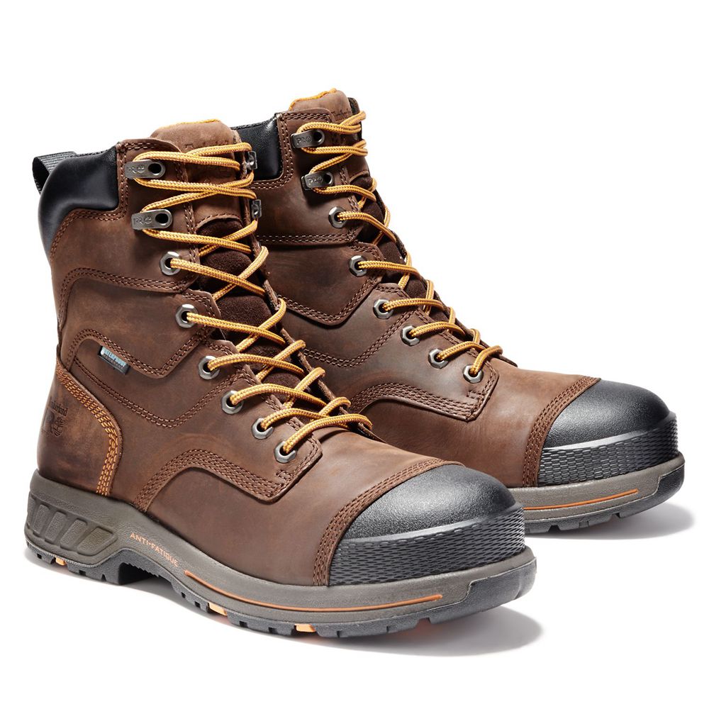 Timberland Μποτακια Εργασίας Ανδρικα Καφε/Μαυρα - Pro® Helix Hd 8\" Soft Toe - Greece 6543291-IH